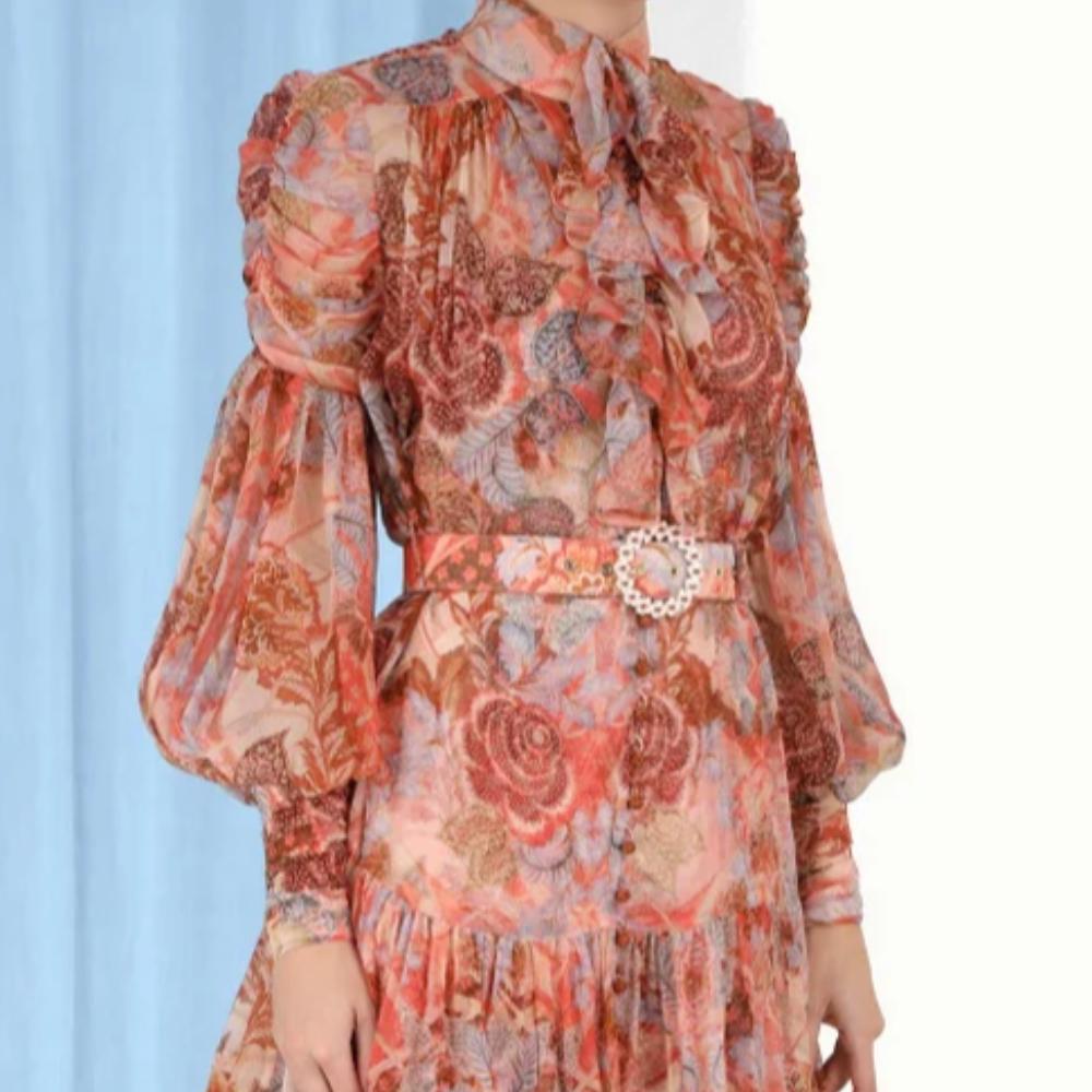 Zimmerman Kaleidoscope Tiered Terracotta Print Mini Dress Size 10