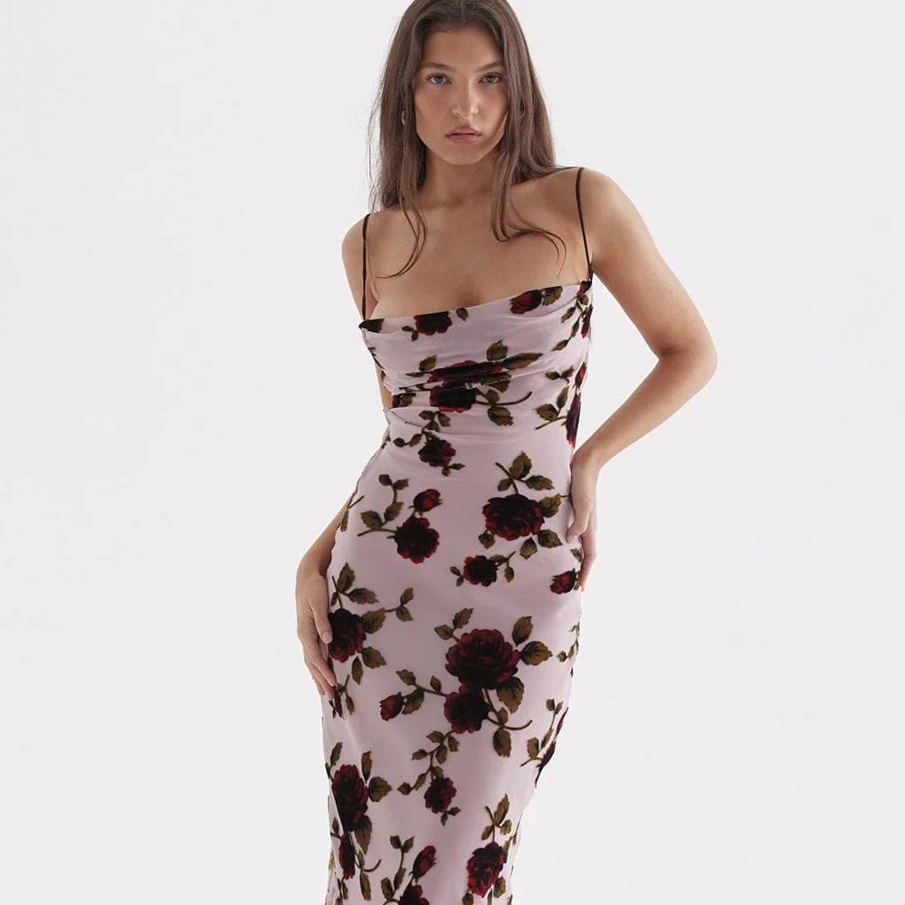 House of CB Serena Pink Devore Maxi Dress - Size M