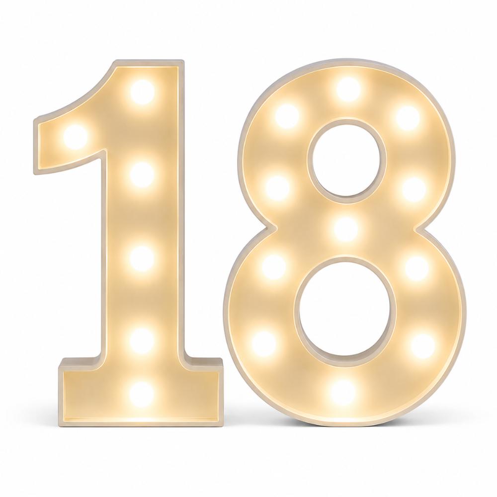 LED - 1.2 m high White Light up Number 18 (with remote control)