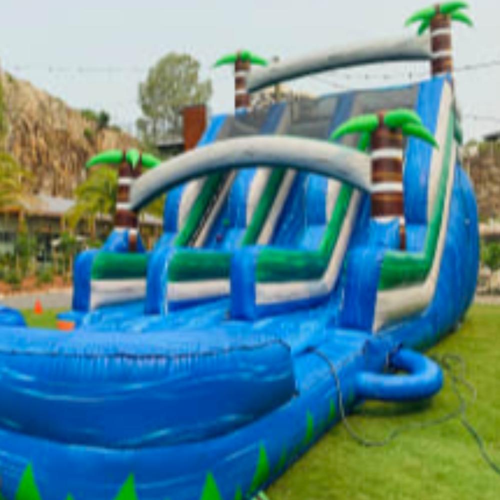 Blue Tropical Inflatable Waterslide