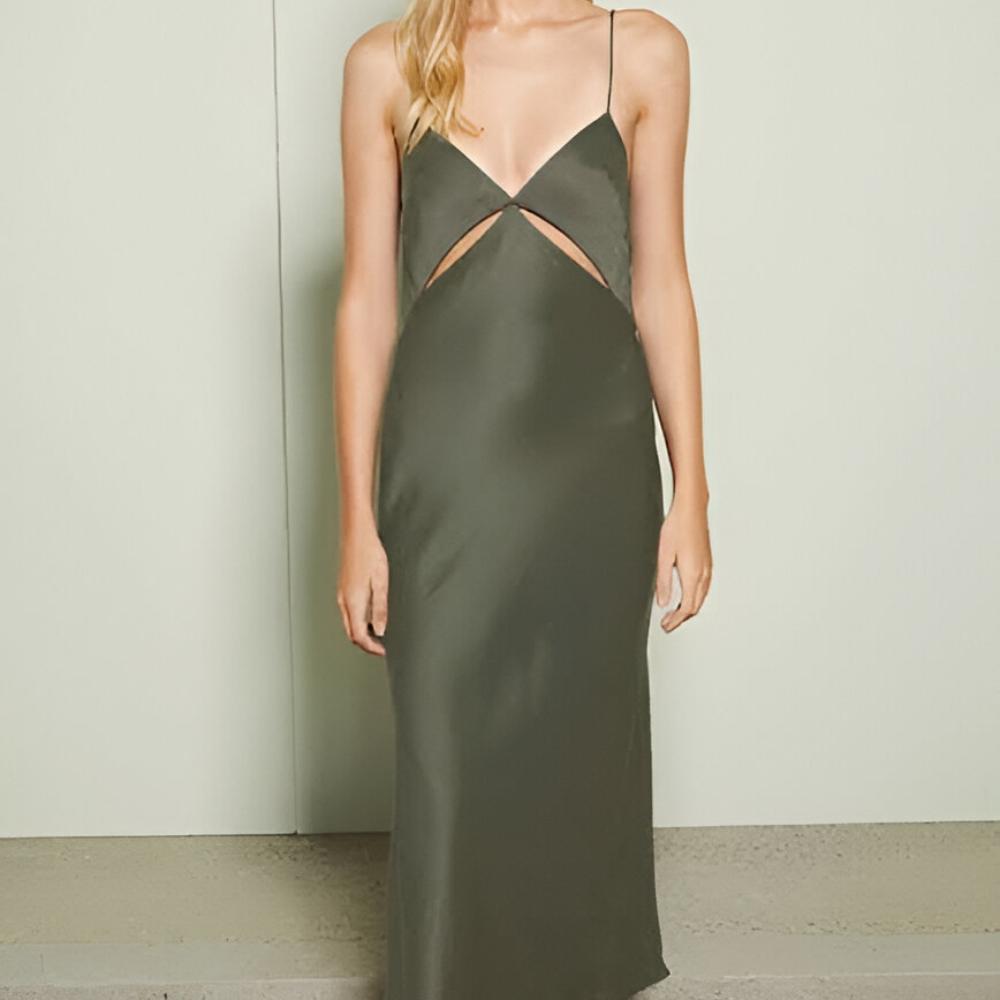 BEC & BRIDGE Mila Midi Dress Olive Green & Black Size 6