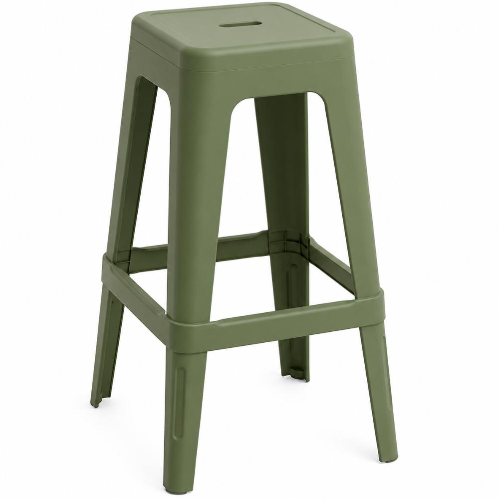 Stool - Tall Polypropylene Replica Tolix Stool in Olive Green