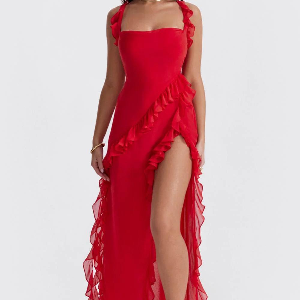 House of CB Ariela Ruffle Maxi Dress - Cherry Size XS and Soft Blue Size XS and M