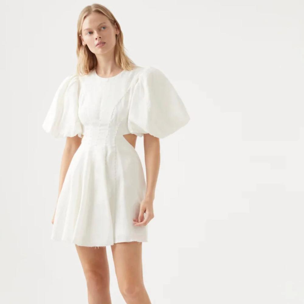 AJE Renee Puffed Sleeve Bead Mini Dress Ivory Size 10