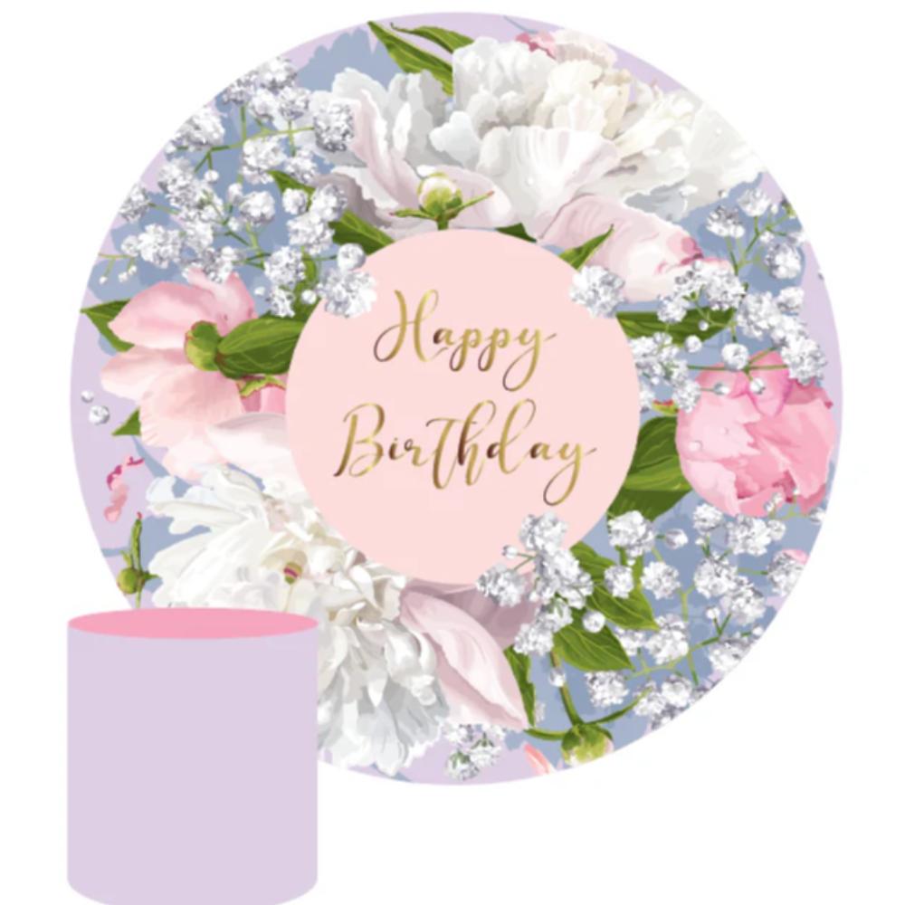 Floral Print Happy Birthday Round Backdrop Package