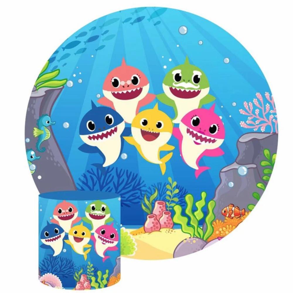 Blue Baby Shark Round Backdrop Package