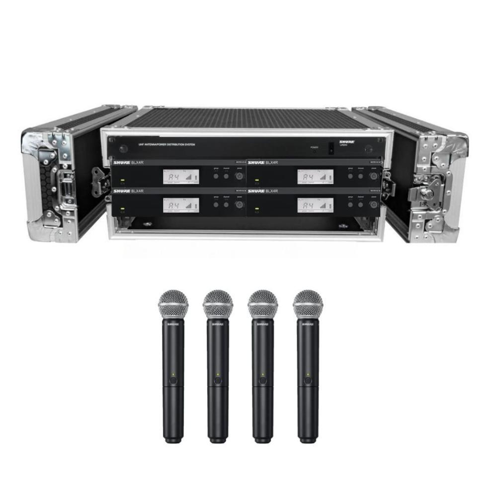 4 x Shure BLX4R Receivers with SM58 Transmitters
