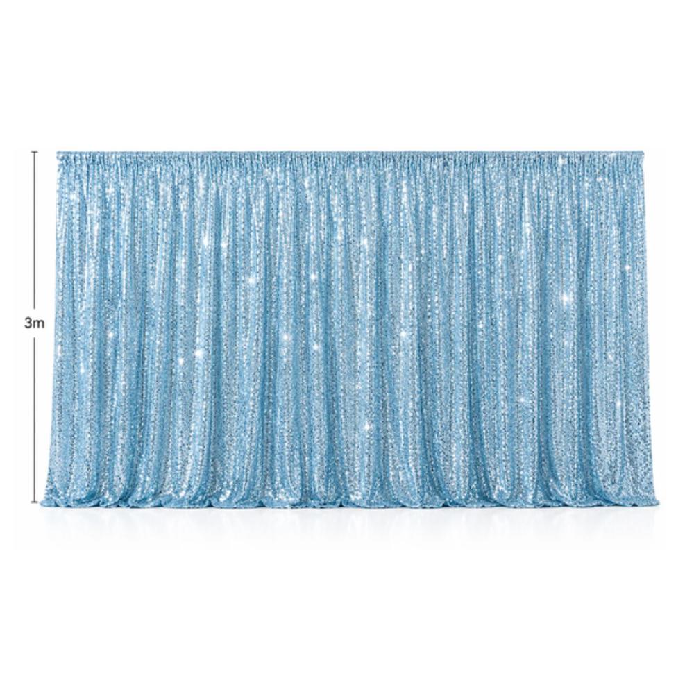 Backdrop - Sequin Light Blue Backdrop Panel 500mm x 3 meters (with curtain rod holes)