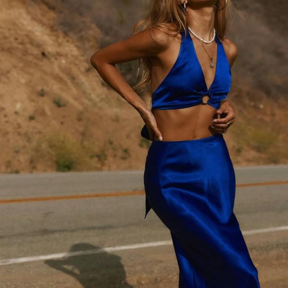 Rat & Boa Portia Top and Selena Skirt - Blue Size S