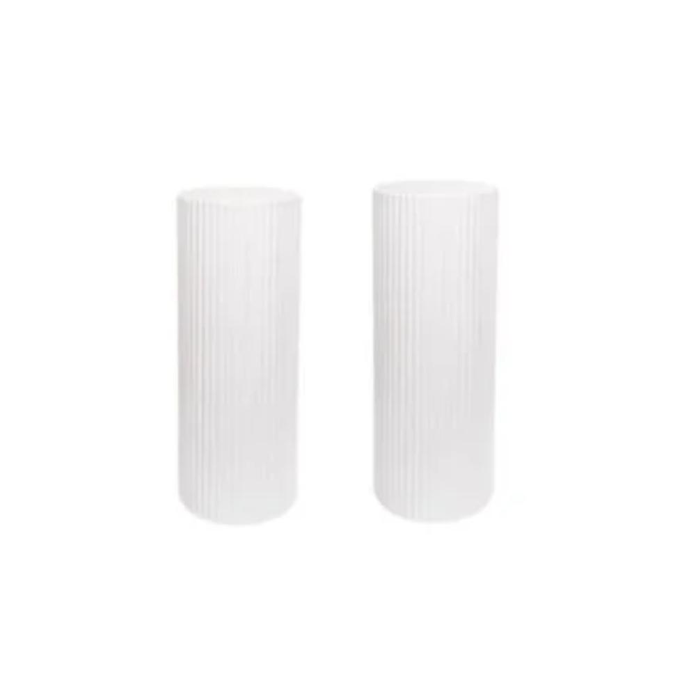 White Circle Ribbed Plinth - Set of 2