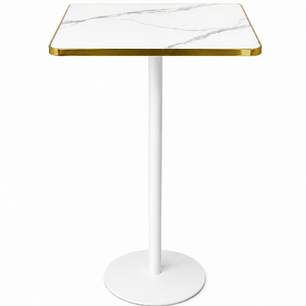 Table - Dry Bar Cocktail Table White and Gold Square Marble top, White base - Premium