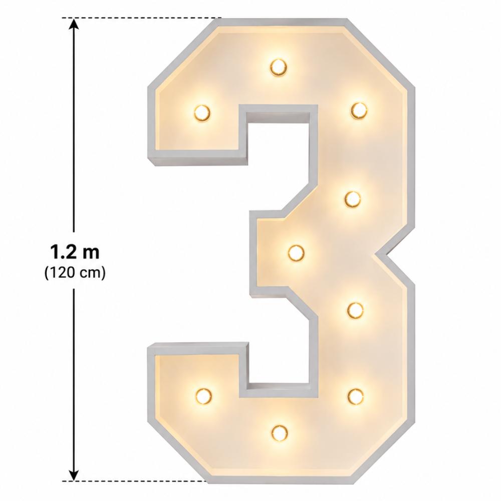 LED - 1.2 m high White Light up Number 3 (with remote control)