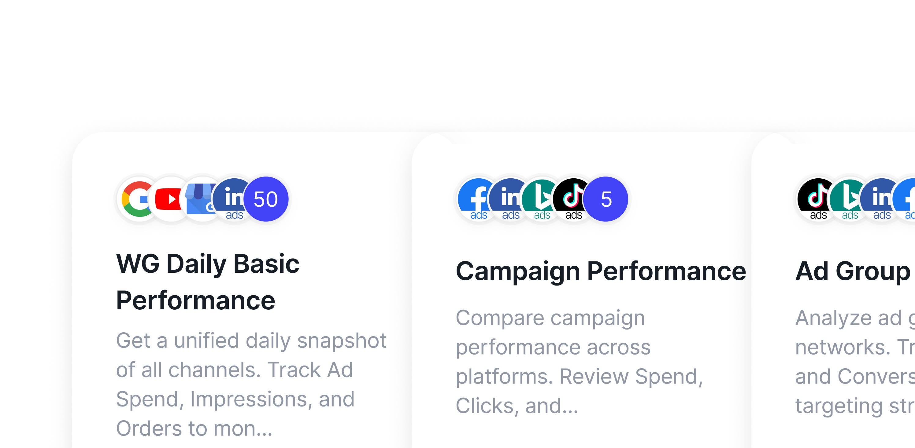 CTA - Marketing dashboard with campaign performance data from Google, YouTube, and LinkedIn.