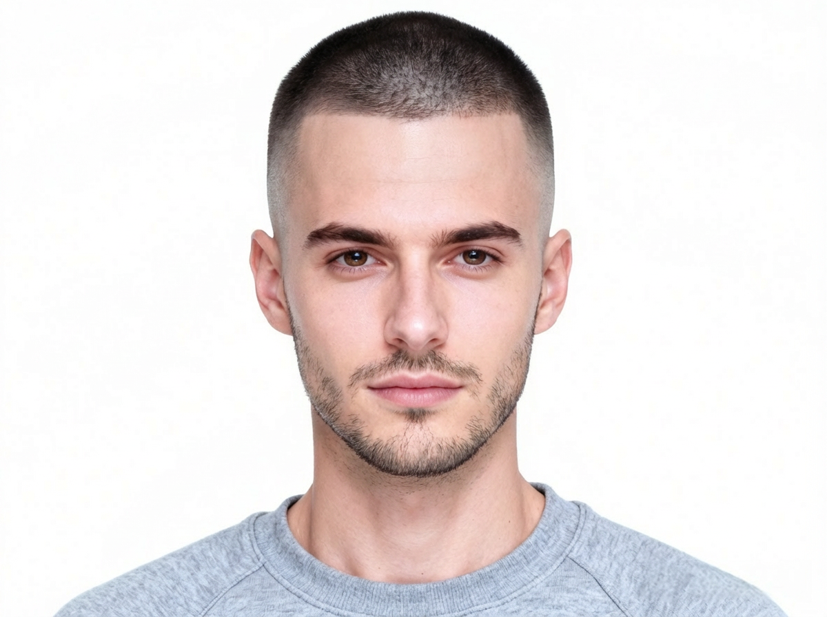 High Fade Buzz Cut + Stubble Beard